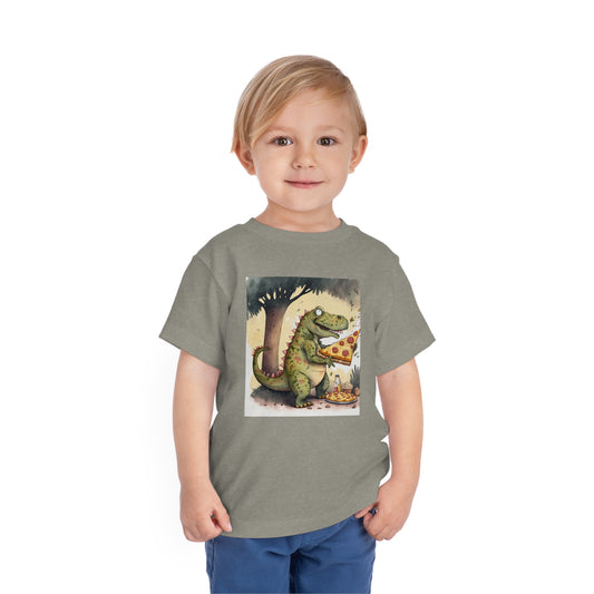 Toddler Short Sleeve Tee - Pizza Eating Dinosaur