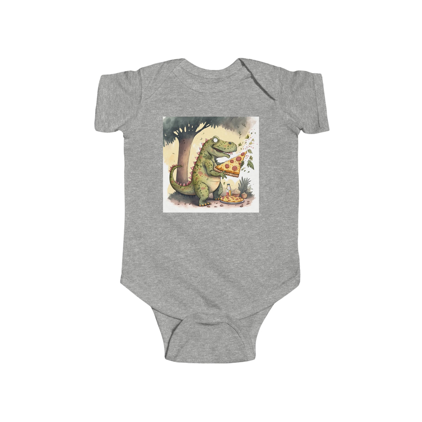 Infant Fine Jersey Bodysuit - Pizza Eating Dinosaur