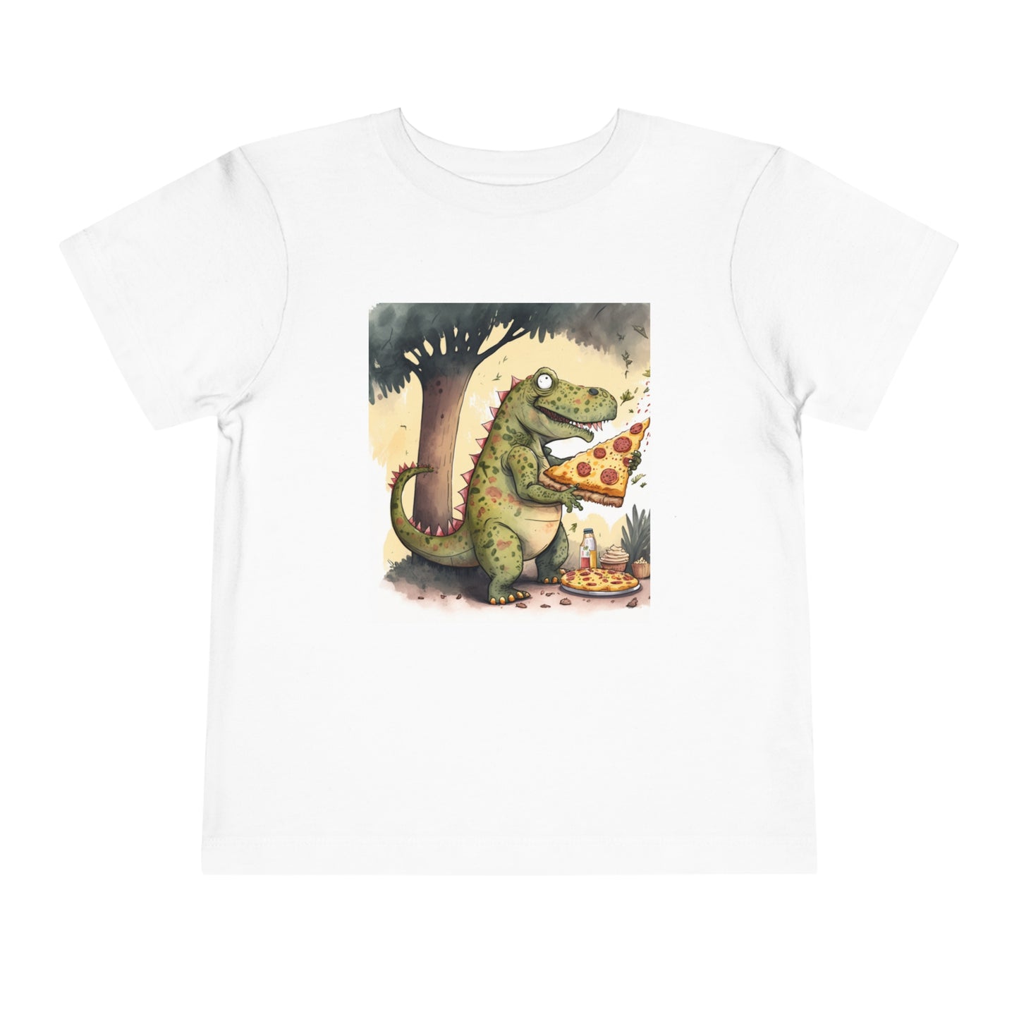 Toddler Short Sleeve Tee - Pizza Eating Dinosaur