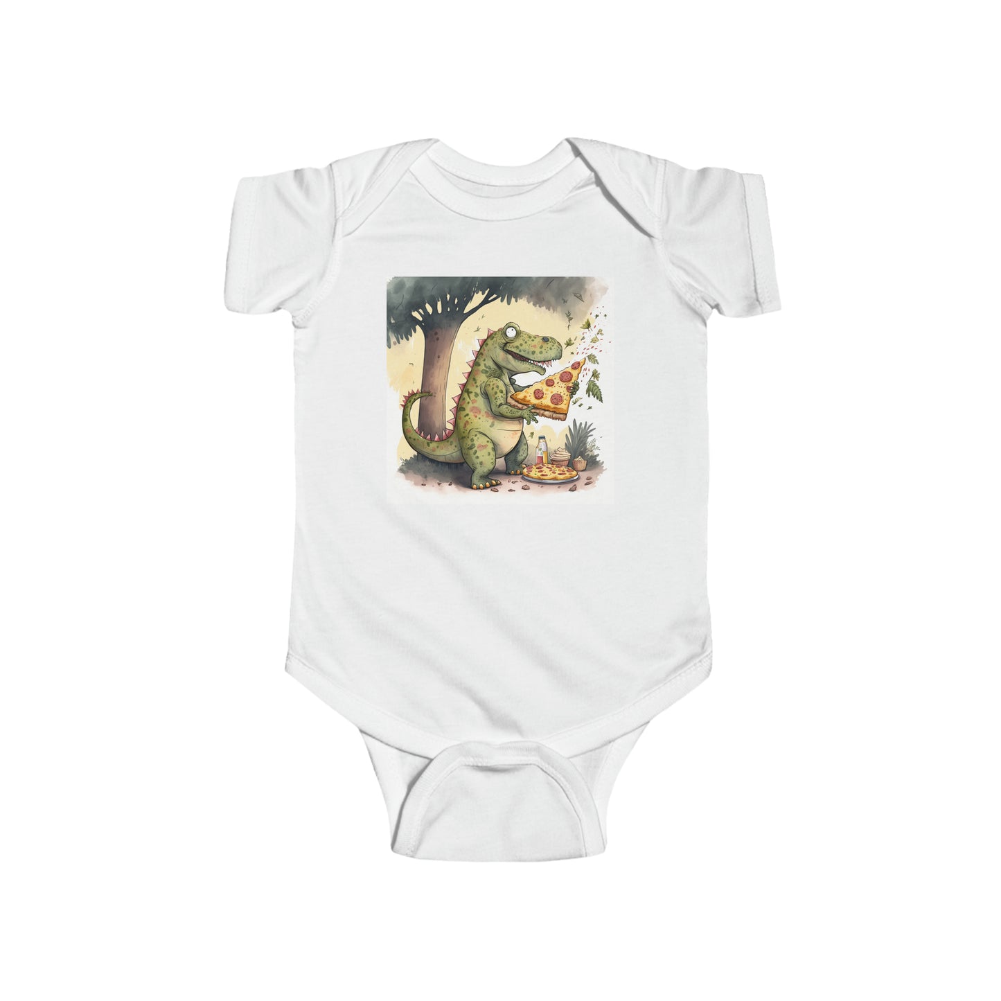 Infant Fine Jersey Bodysuit - Pizza Eating Dinosaur