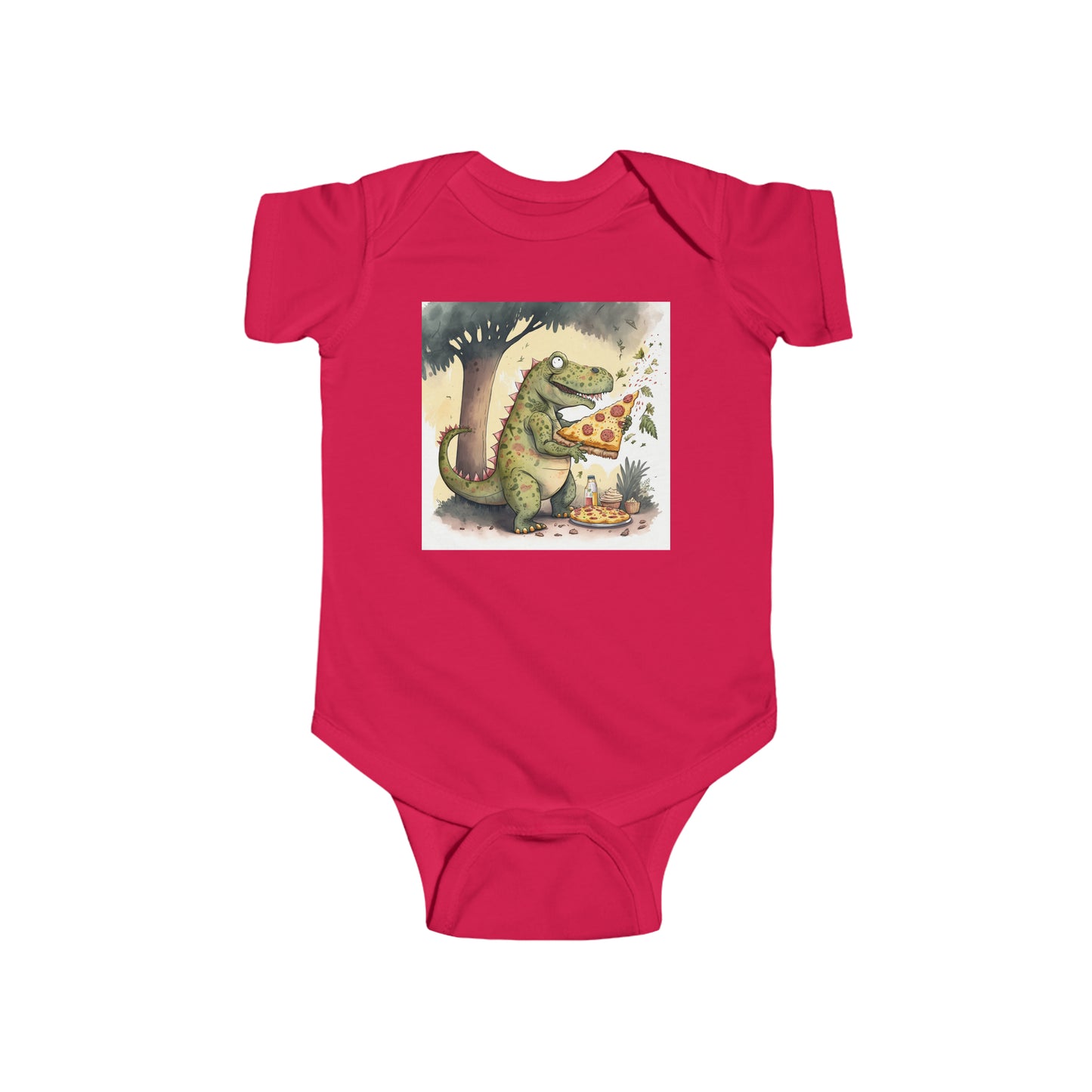 Infant Fine Jersey Bodysuit - Pizza Eating Dinosaur