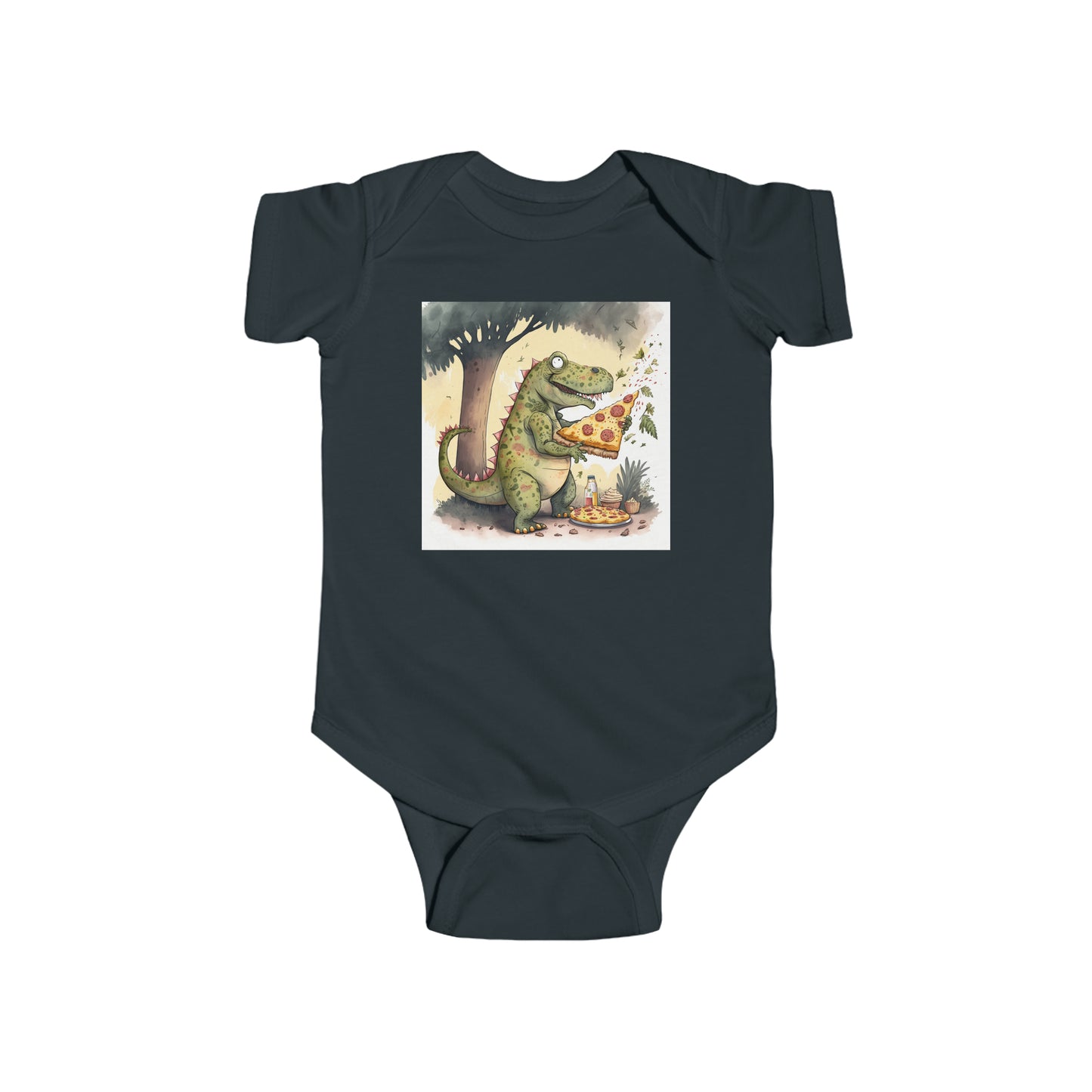 Infant Fine Jersey Bodysuit - Pizza Eating Dinosaur