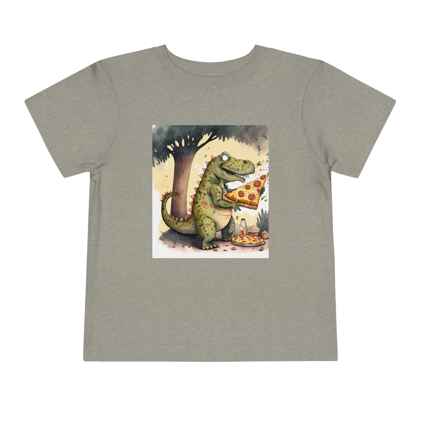 Toddler Short Sleeve Tee - Pizza Eating Dinosaur